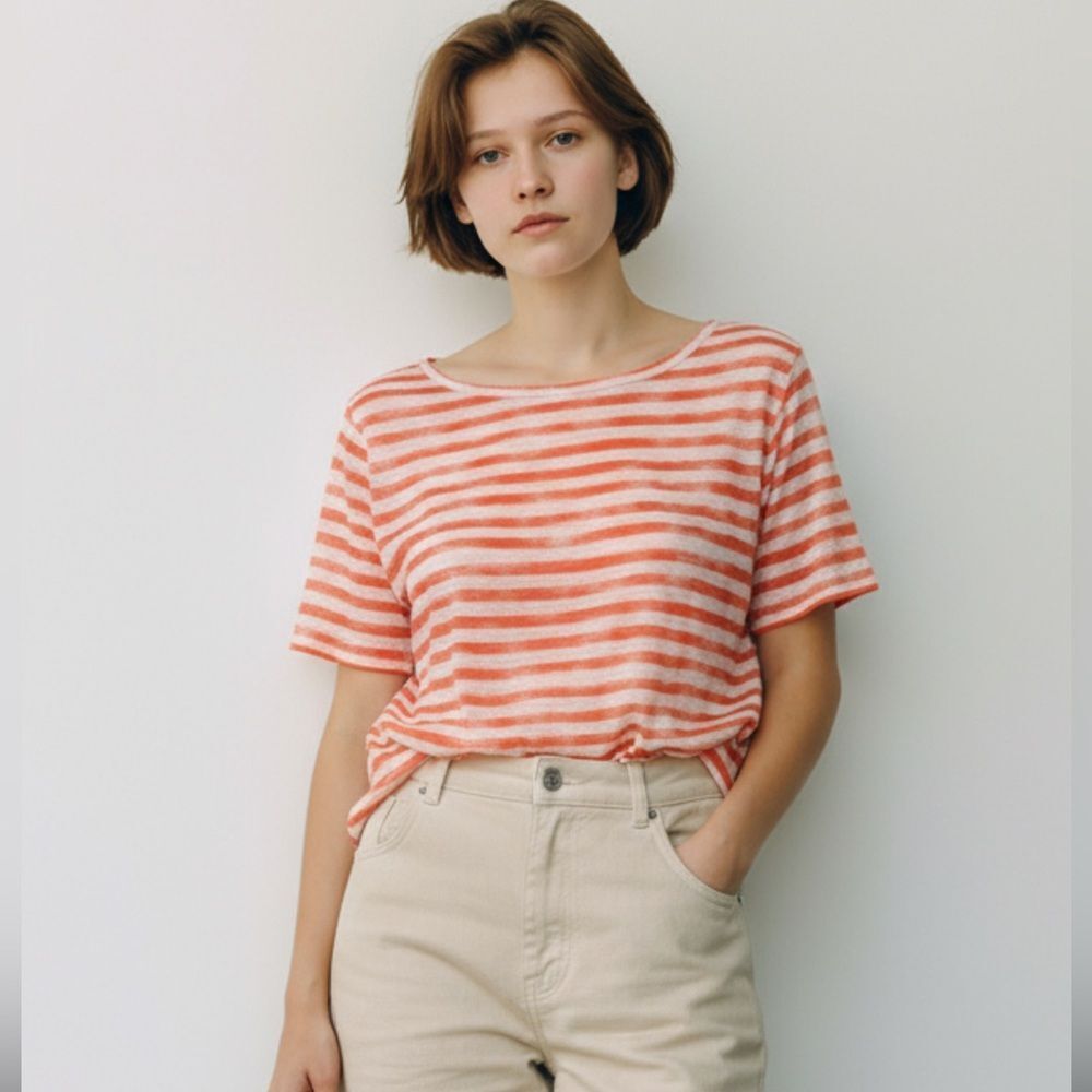 J. Jill - Linen Orange and White Striped Top